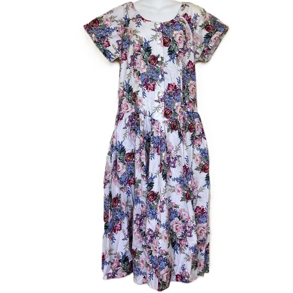 Cannes Collection Floral Maxi Dress w/ Belt Short Sleeves Drop Waist Vintage 90s - Picture 12 of 13